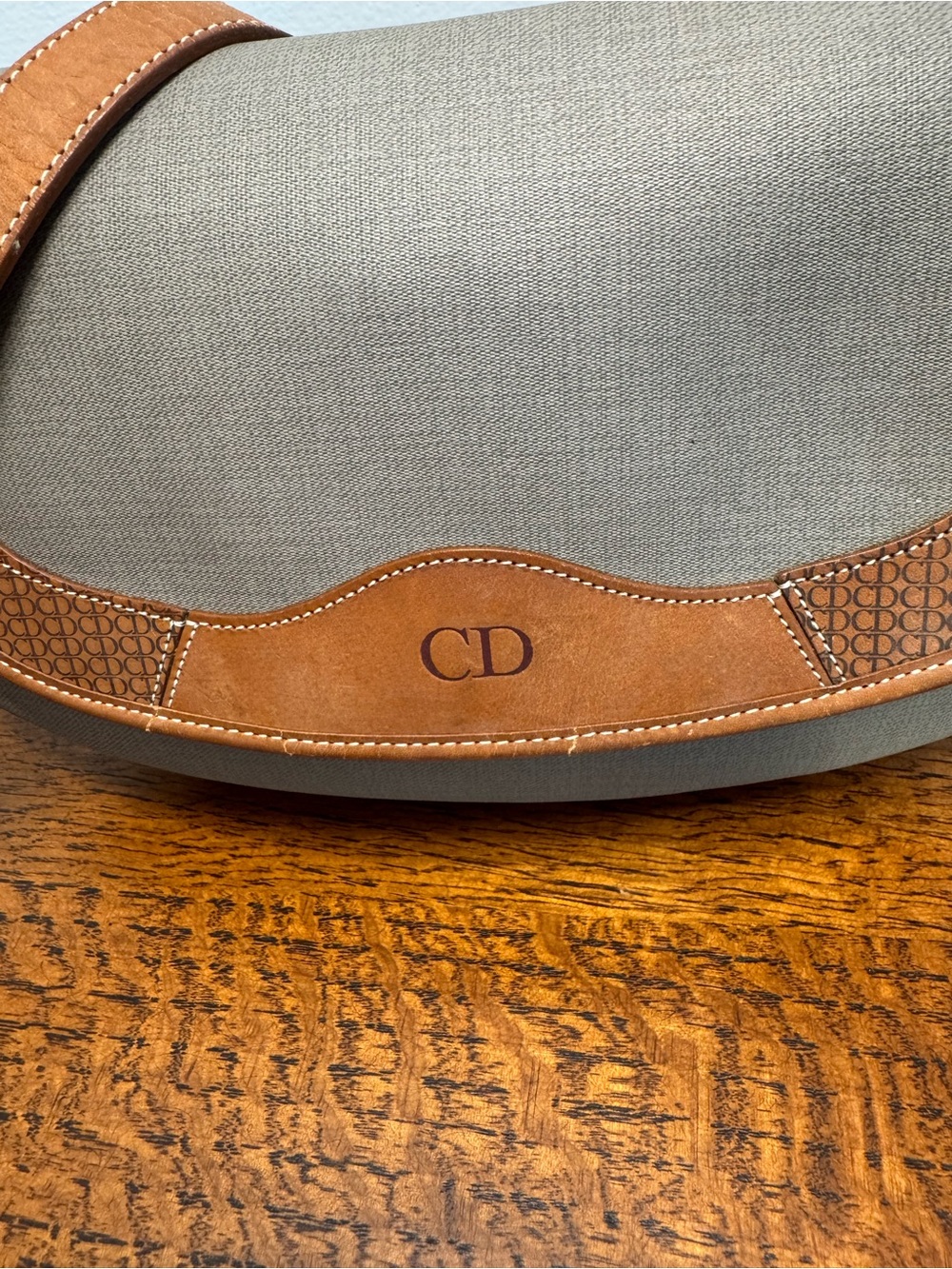 Dior Vintage Taupe Canvas and Tan Leather Saddle Crossbody Bag - Picture 2 of 12